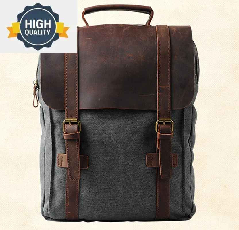 

Backpack Vintage Fashion Leather military Canvas backpack Men women school bag bagpack rucksack mochila