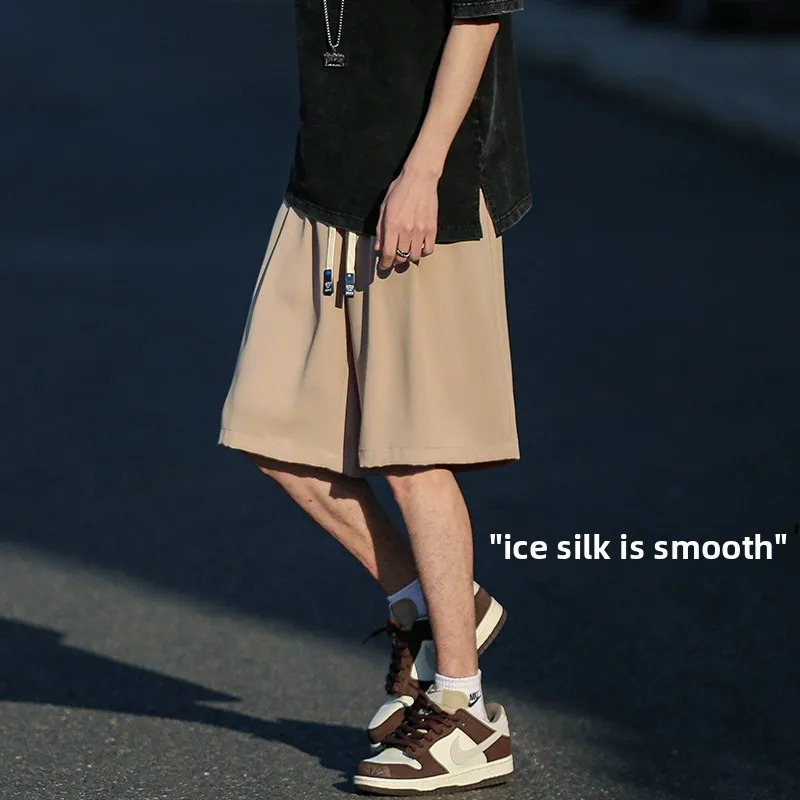 

Брюки цвета хаки мужские летние свободные прямые из ледяного шелка, быстросохнущие, спортивные, в стиле ретро, повседневные, с охлаждающим эффектом, тонкая модель