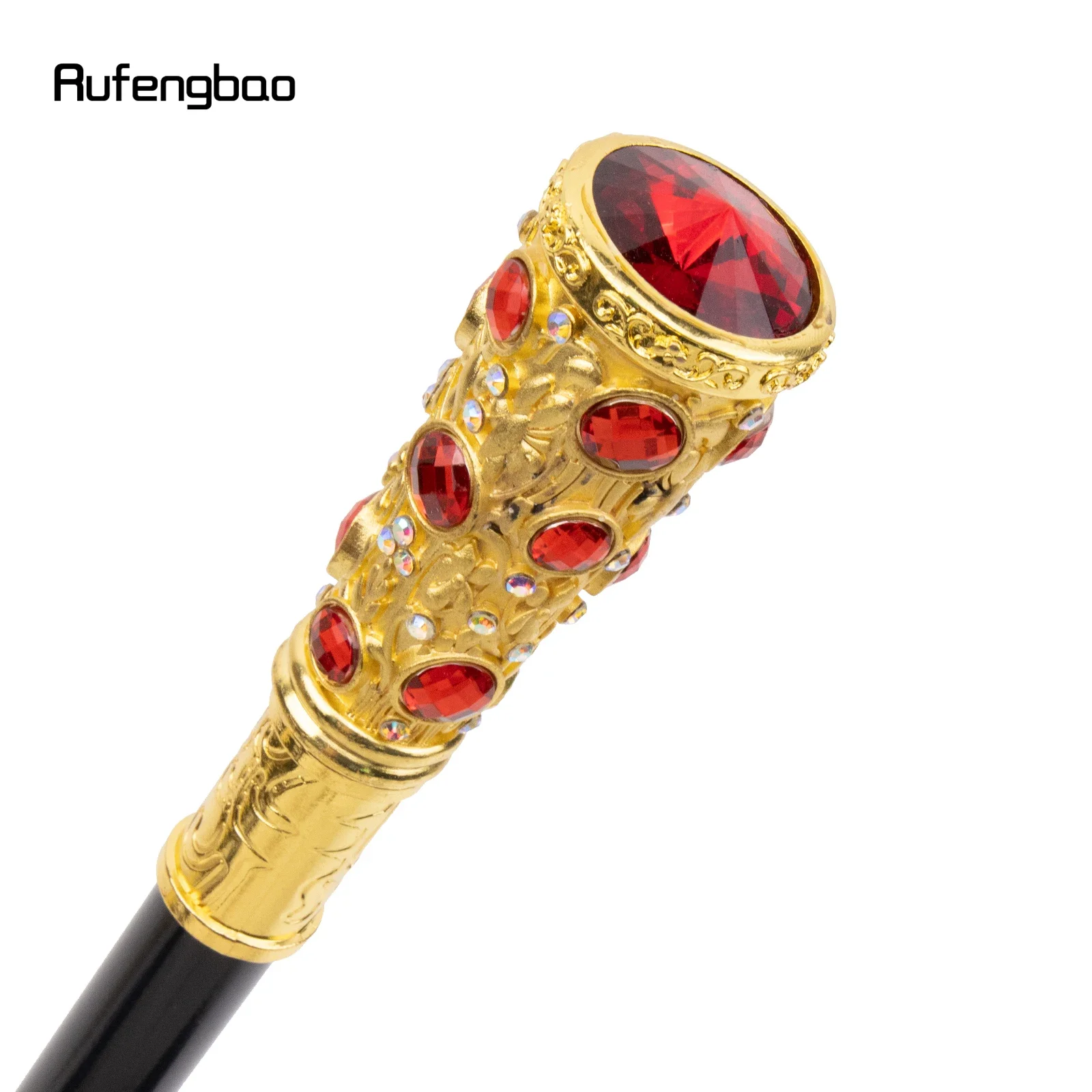 Golden Red Artificial Diamond Walking Cane, Bastão decorativo de moda, Cosplay elegante cavalheiro, Botão de crochê, 93cm