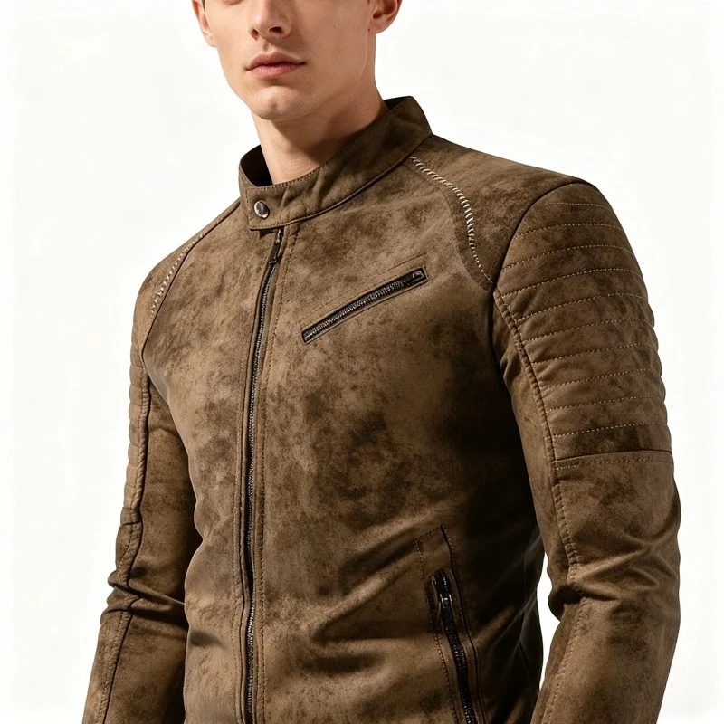 

Autumn Winter Breathable Solid Windproof Men Coat New Casual Retro Leather Jacket Outdoors Fashion Versatile Stand Collar Tops