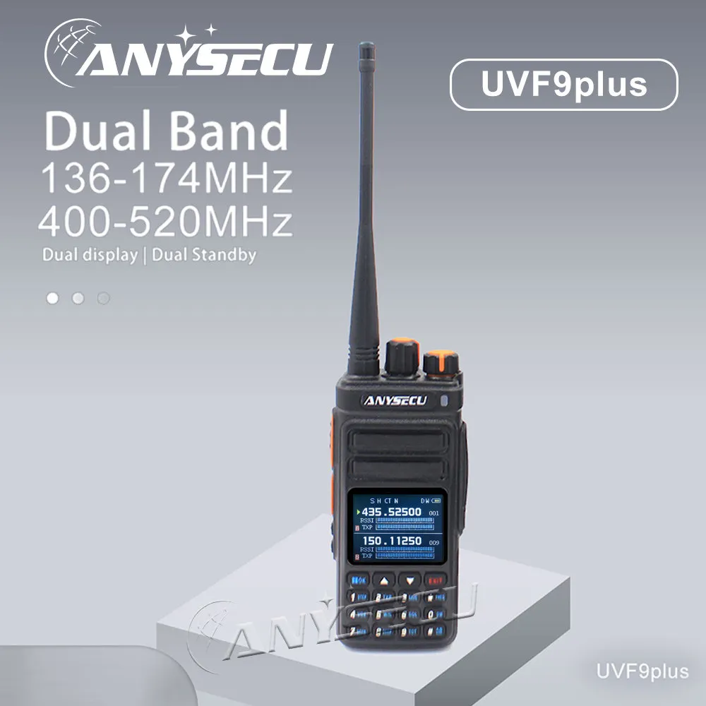 ANYSECU UVF9plus 10W Dual Band Walkie Talkie Dual Display VHF UHF Two Way Radio Frequency Counter Scrambler Long Range