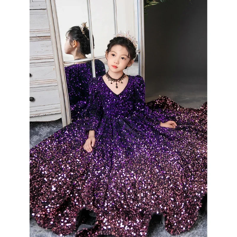 

Luxurious Party Dress for Kids Girl Children Fancy Christmas Dresses for Girls Kids Sequins Ball Gown Teens Gala Costume