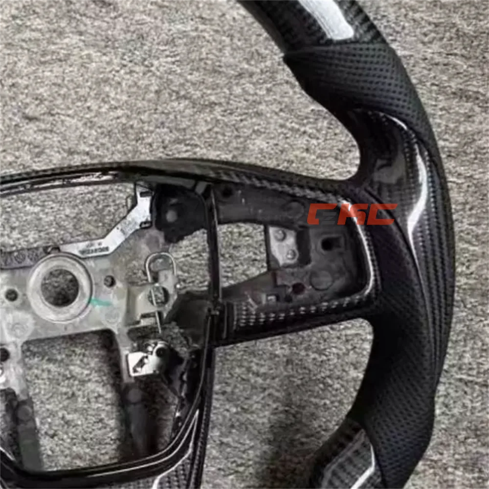 For H-onda C-ivic 2016 2017 2018 2019 2020 2021 Customized black Carbon Fiber Perforated Leather red blue strip Steering Wheel
