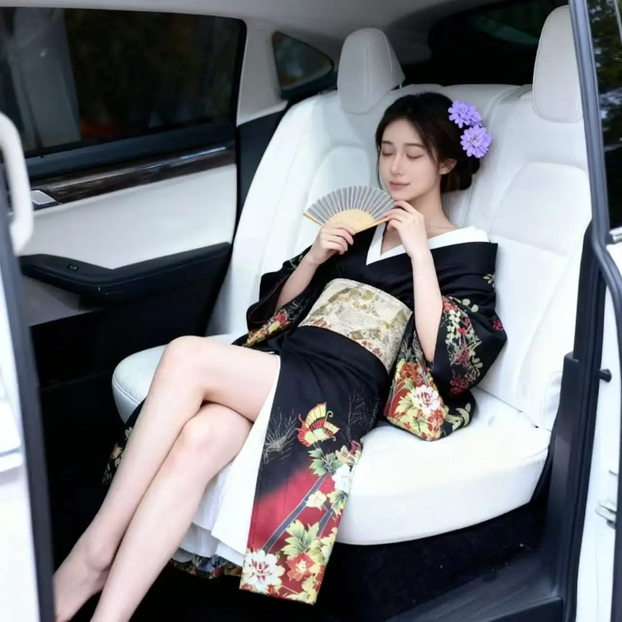 

Vintage Black Kimono Girls Anime Underworld Daughter Bathrobe Japanese Style Print Dress Halloween Gangster Heiress Cosplay Suit