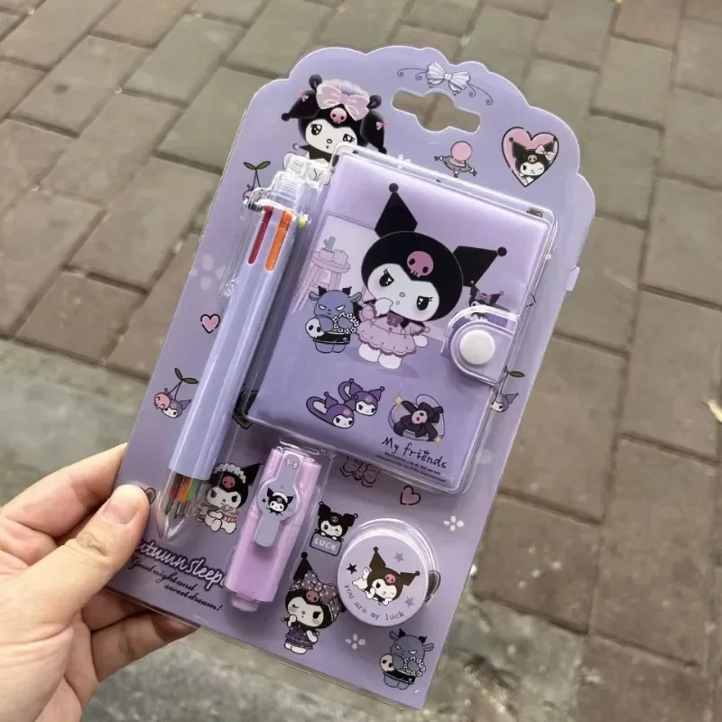 4pcs/set Sanrio Kuromi Melody Cute Notebook Multi-color Pen Portable Student Stationery Set Learning Supplies Gift