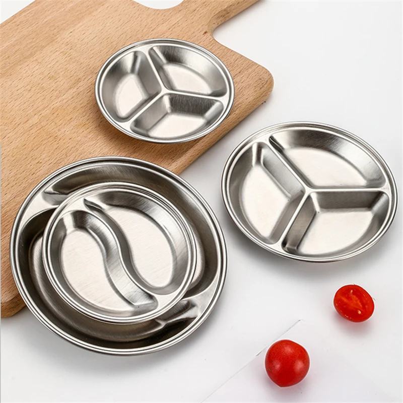 Stainless Steel Korean Sauce Dish Round Seasoning Serving Tray Soy Sauce Spice Condiment Dipping Plate Hotpot Barbecue Tableware