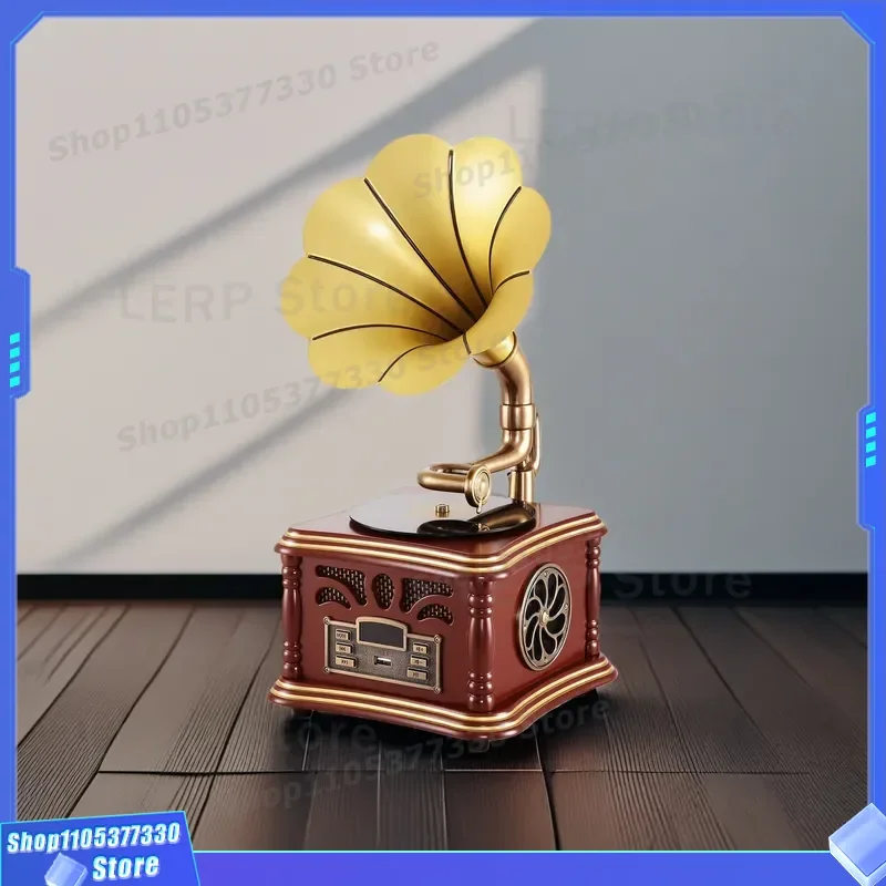 Vintage Gramophone Bluetooth Speaker Retro Radio Antique Audio Player Multifunctional Decorative Ornament for Home Outdoor