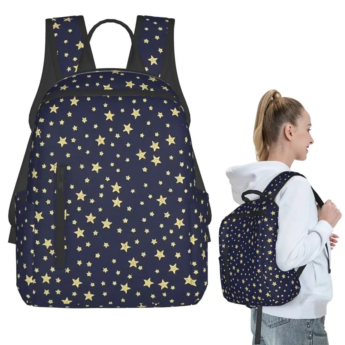 

Navy Blue Sky And Stars Print Backpack Student Boys Girls BookBag Kids School Bag Computer Shoulder Bags for Men Women