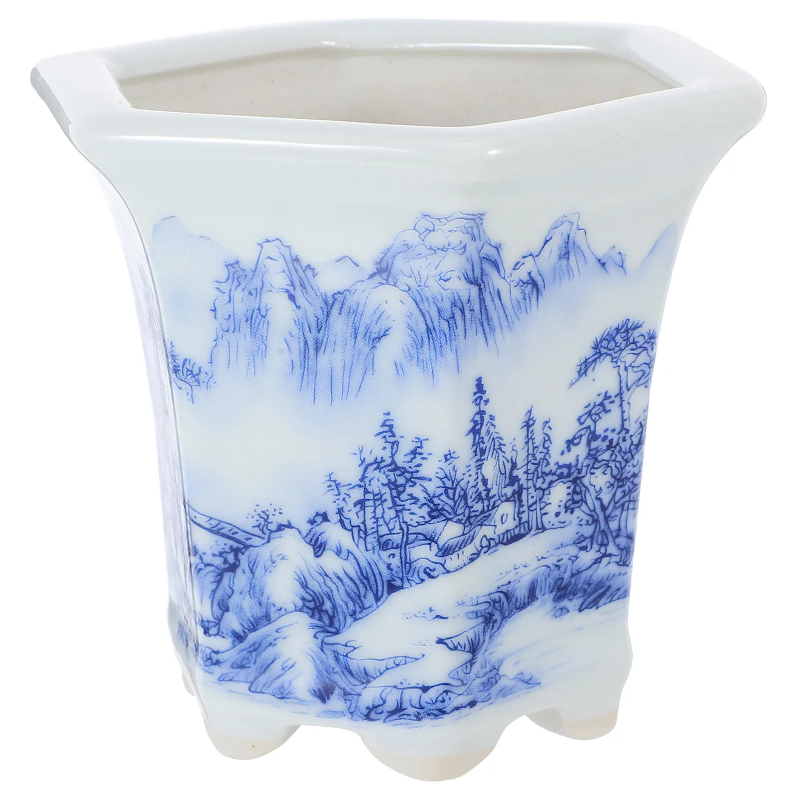 

Сине-белый фарфоровый цветочный горшок, маленький керамический кашпо, расписанный вручную декоративный цветочный горшок для рабочего стола и балкона