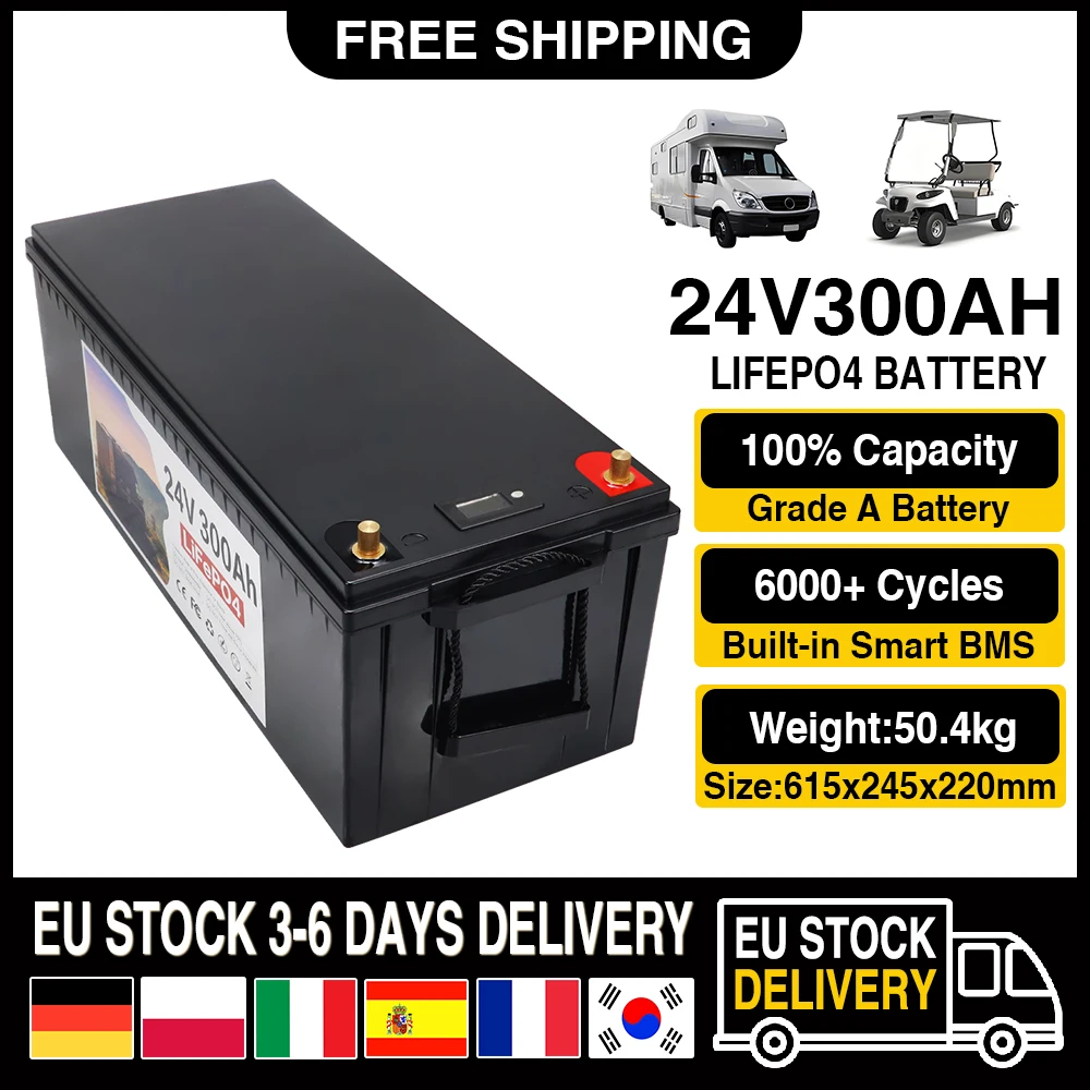 Geade A 12V 24V LiFePO4 Battery 600AH 500AH 300Ah 200Ah 100AH Built-in 100A BMS 6000 Cycles Lithium Iron Phosphate Cell TAX FREE