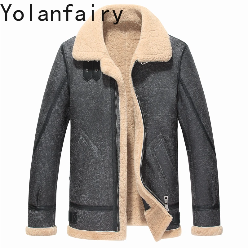 YOLANFAIRY Real Leather Jackets for Man Winter Warm Natural Fur Coat Men Clothing Fashion Genuine Leather Fur Jacket Male Coats