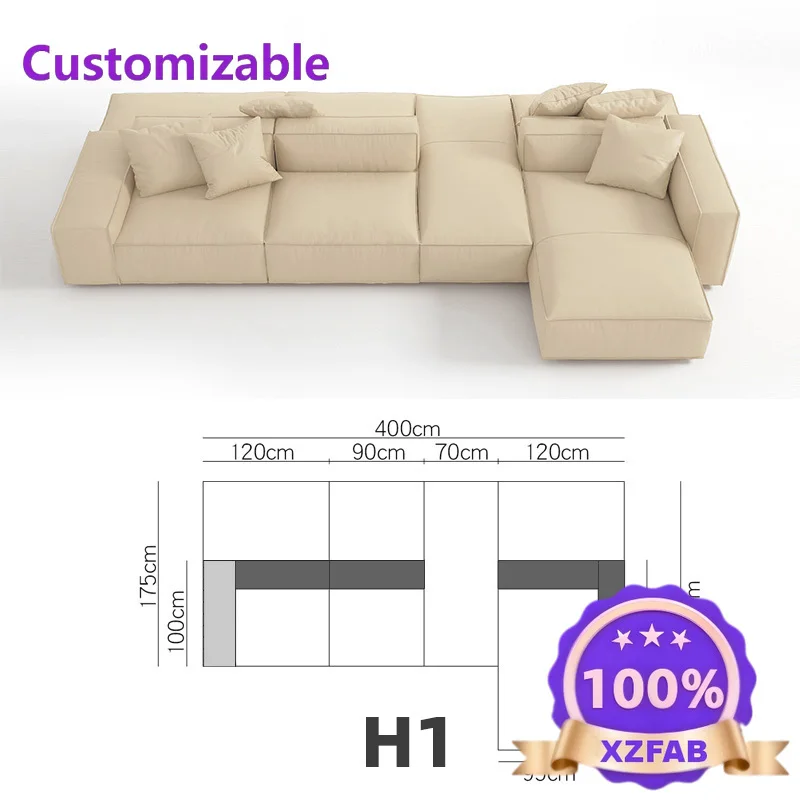 Factory Direct 2026 Double-sided tofu block leather sofa Italian minimalist villa large apartment horizontal hall module combina