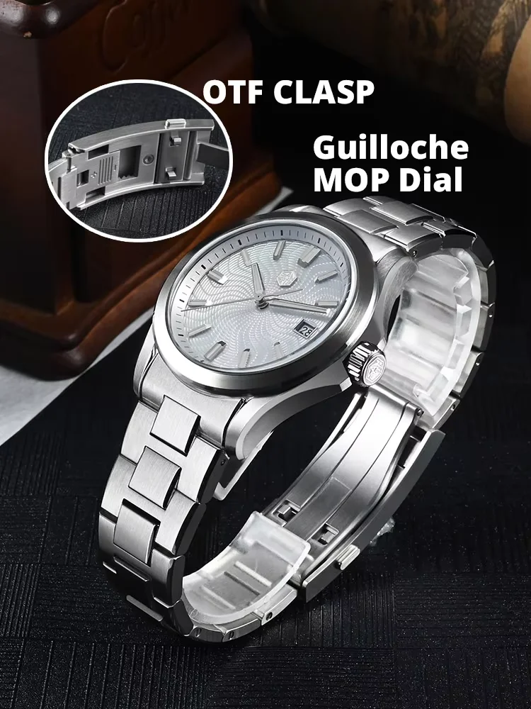San Martin SN0150 39mm Guilloche MOP Dial Luxury Watch Miyota 9015 Automatic Mechanical Watches 10Bar Luminous Men's Watches