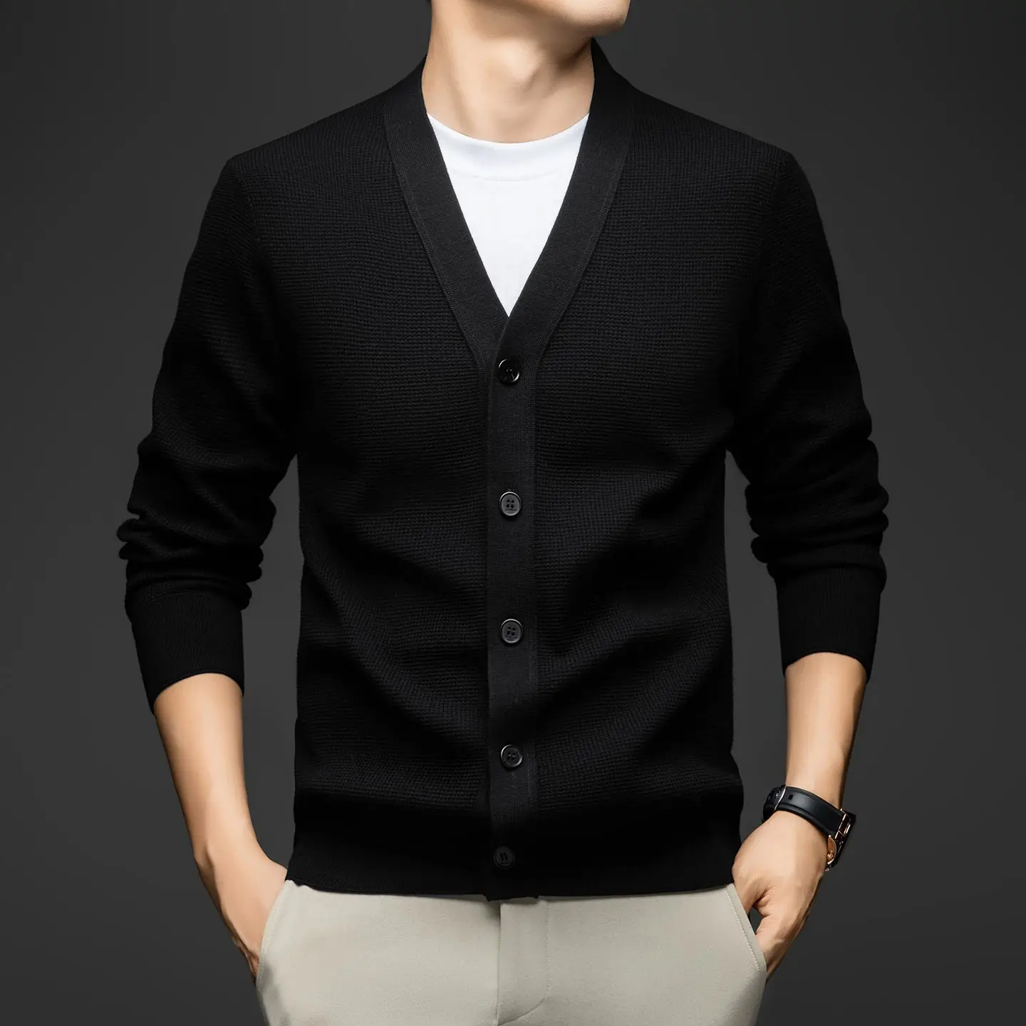 

Мужской вязаный кардиган V-Ne, повседневный свитер Jaet, осень-зима, для отдыха, средний тонкий длинный све, дышащий