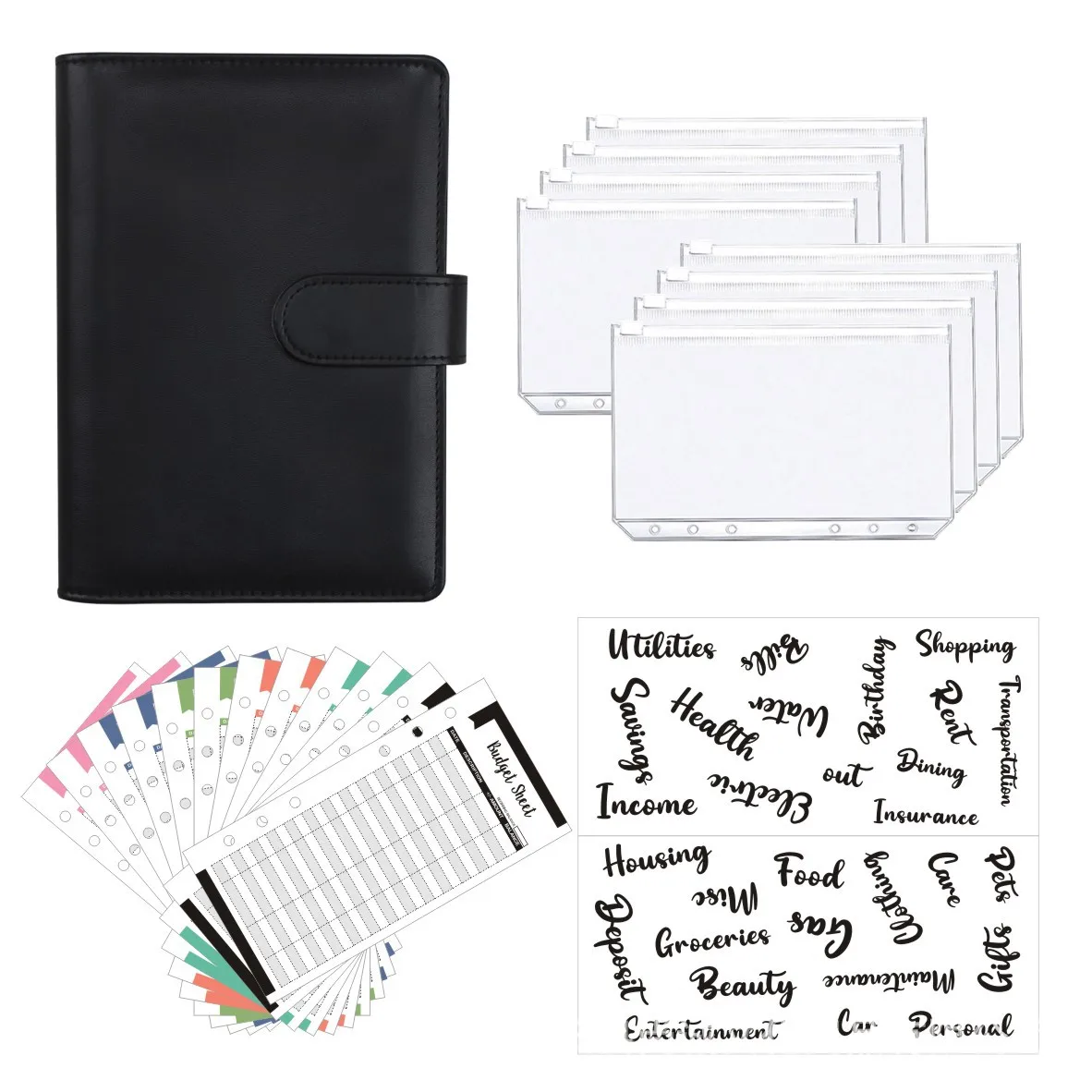 A6 Budget Binders Planner 6 Hole 8 Zipper Envelopes 2 Stickers in One NoteBook Wallet For Save Money Organizer Cash System