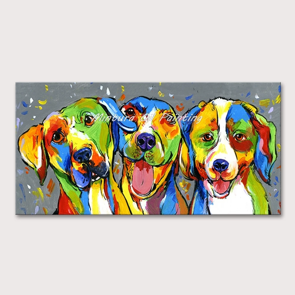 

Mintura Wall Picture for Living Room Oil Paintings on Canvas,Hand-Painted Three Lovely Dogs Morden Home Decor Wall Art No Framed