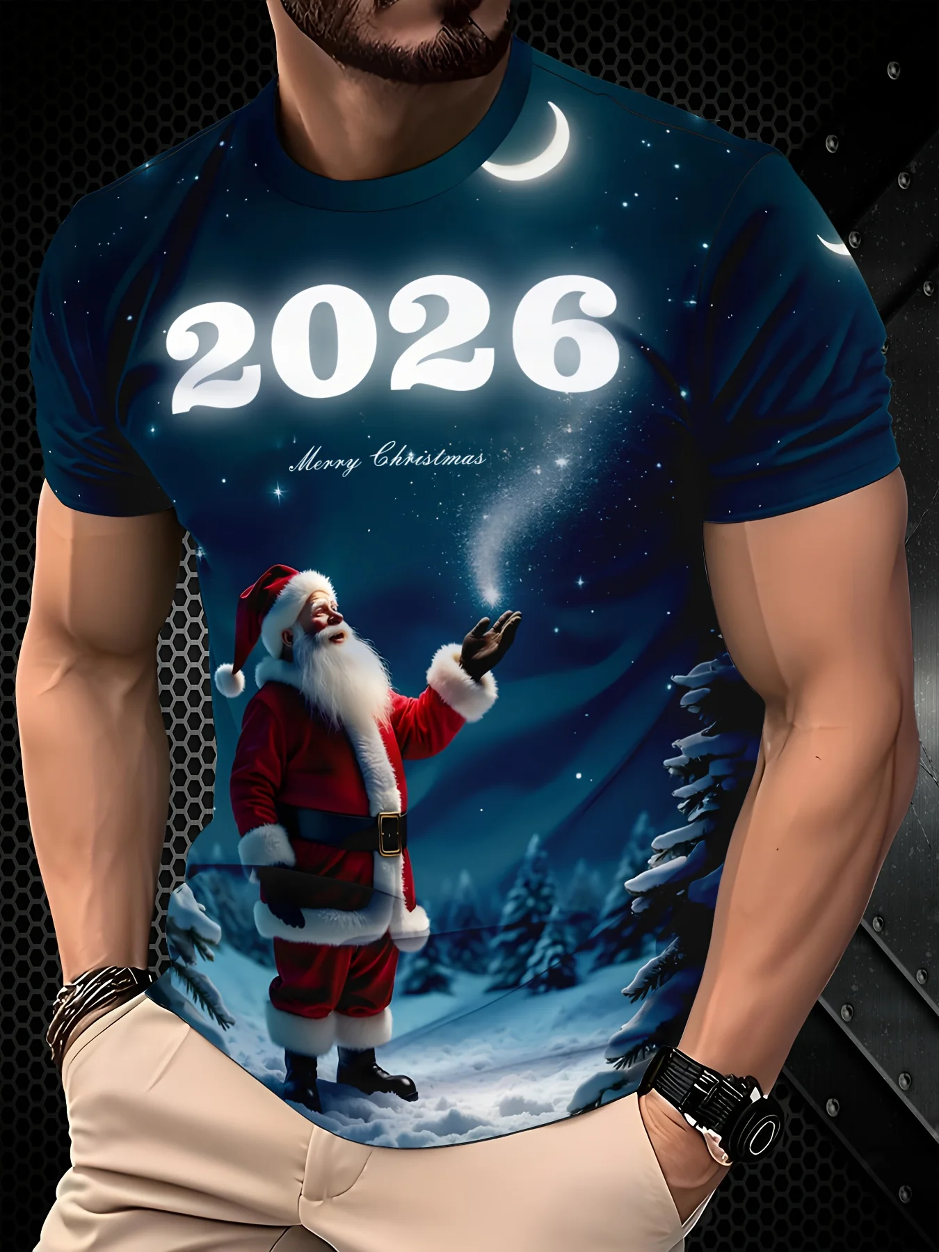 

2026 New Year Christmas Theme Men's T-shirt 3D Santa Claus Printed Short Sleeve Tops Street Fashion Crew Neck Y2k Men Clothing