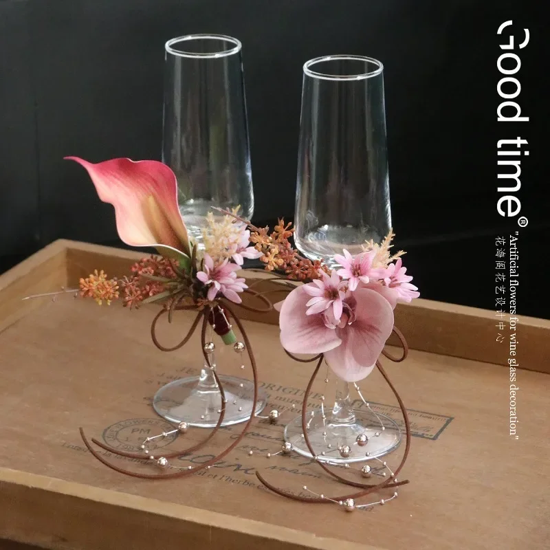Toast cup decoration simulation flower, atmosphere good thing wedding photography event celebration ceremony ornament chest flow