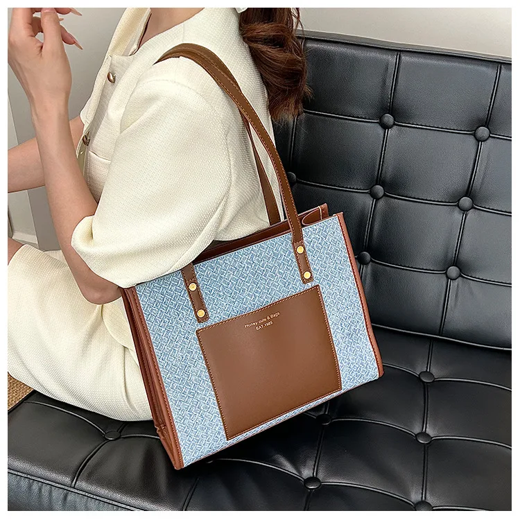 

Autumn New Popular Women's Bags, Canvas Splicing Tote Bags, Large-capacity Underarm Shoulder, High-end Commuting