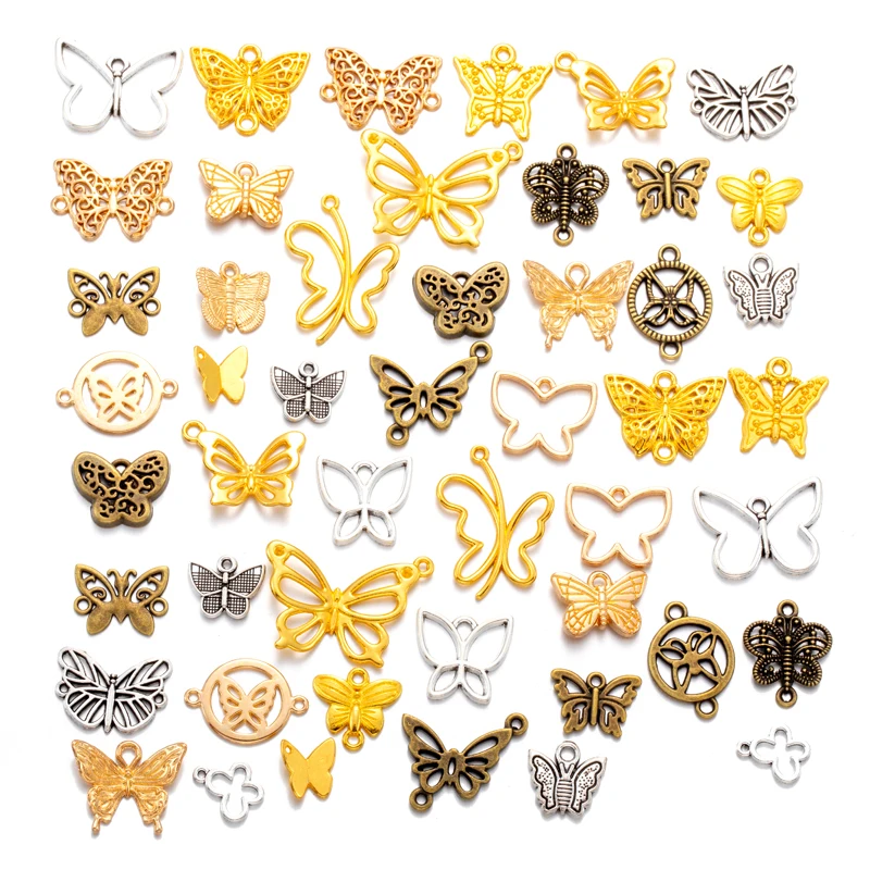 25-50pcs/bag 5 colors  butterfly Charms For Earring necklace bracelet Pendants Diy Jewelry Making Handmade Jewelry U101