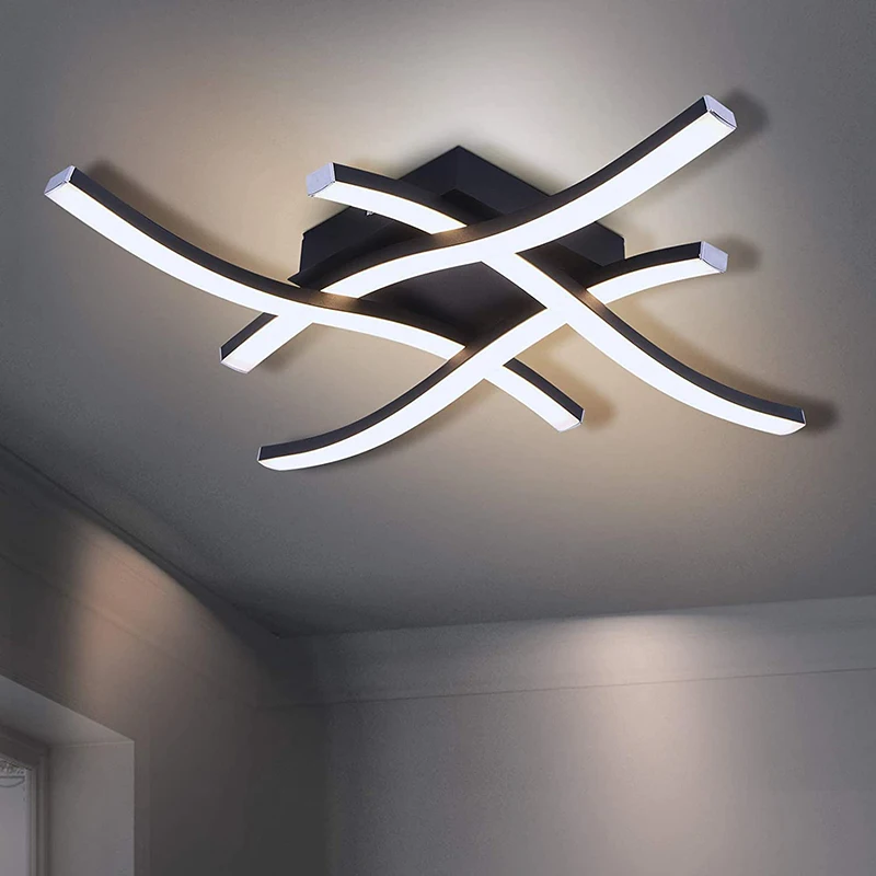 Black LED Quad Wave Ceiling Light Living Room Light Strip Bedroom Ceiling Light Minimalist Home Lighting Fixture