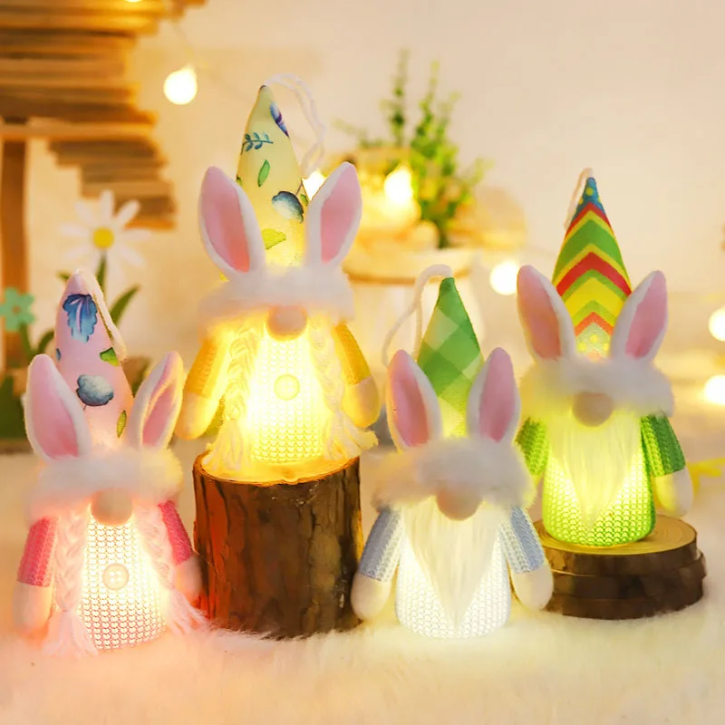 Easter Forest Man Figurine Pendant With Lights Children Goodnight Toy Dwarf Plush Glowing Toy Backpack Pendant Easter Toys