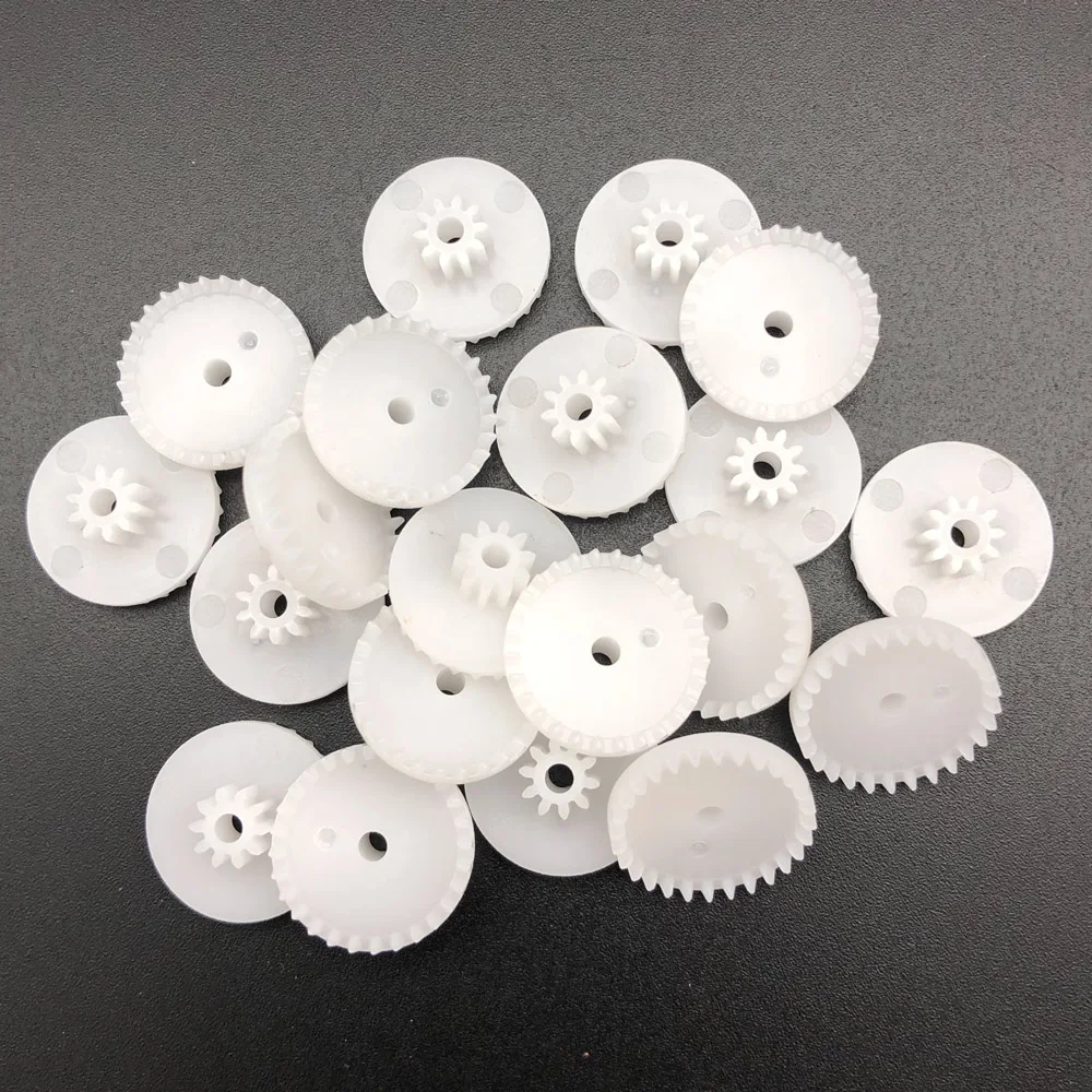 

20Pcs/Lot 0.5M C28102B Plastic Double Crown Gear 0.5 Modulus 28 Teeth +10 Teeth Bore Hole Aperture 2MM 2.05MM 2B Loose 28T + 10T