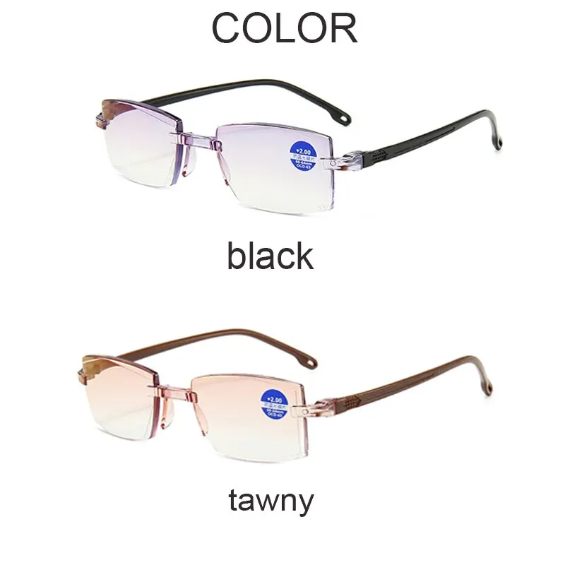 2 pares nuevos hombres mujeres gafas de lectura sin montura Anti luz azul bifocal aumento lejano gafas para presbicia + 150 + 200