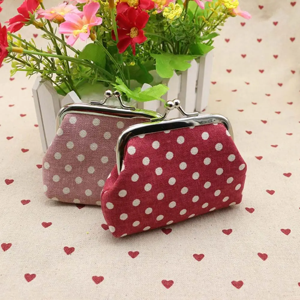 Retro Cute Iron Buckle Dots Zipper Clutch Change Purse Korean Money Bag Small Purse Wallets Coin Bag Linen Coin Purse