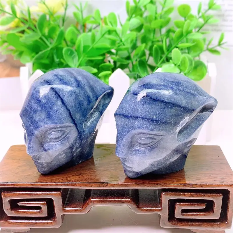 5.6CM Natural Blue Aventurine Alien Skull Carving Polished Powerful Statue For Home Decoration Holiday Gift 1pcs