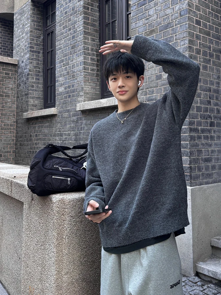 

Retro Japanese Sle Men's Long Sve Sweater Winter High End Lazy Casual Knitted irt Inner Wear American Heavyweight Top