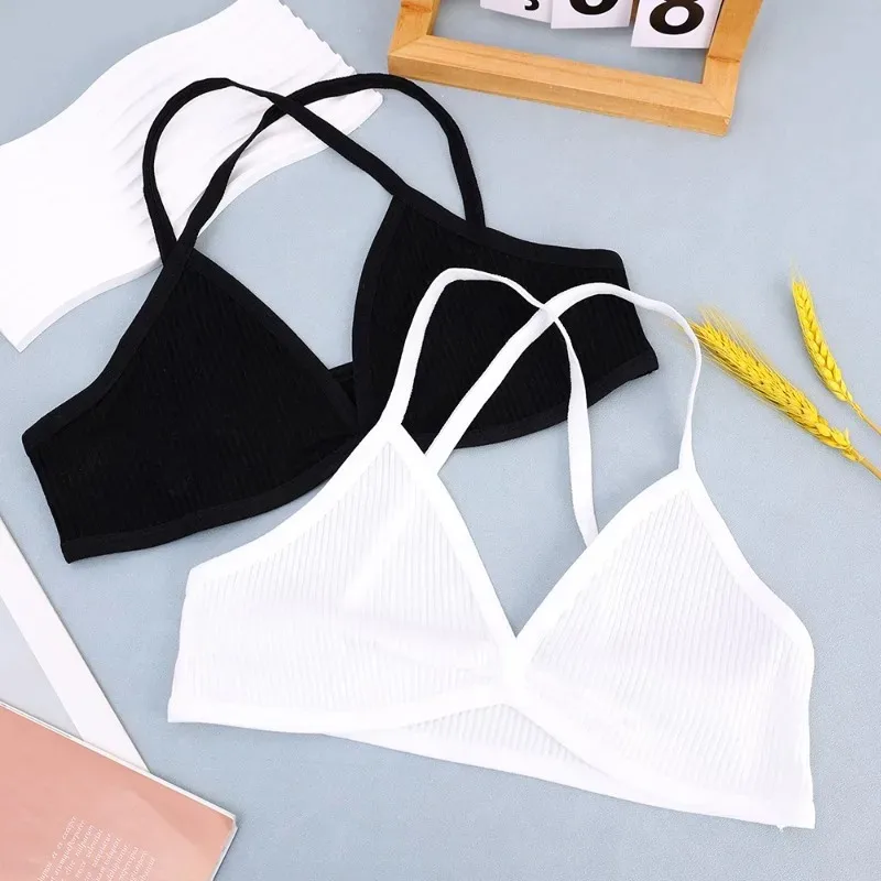 Sexy Seamless Bra Women Girls Solid Color Deep-V Triangle Cotton Underwear Versatile Elastic Thin Underwear Fashion Accessories