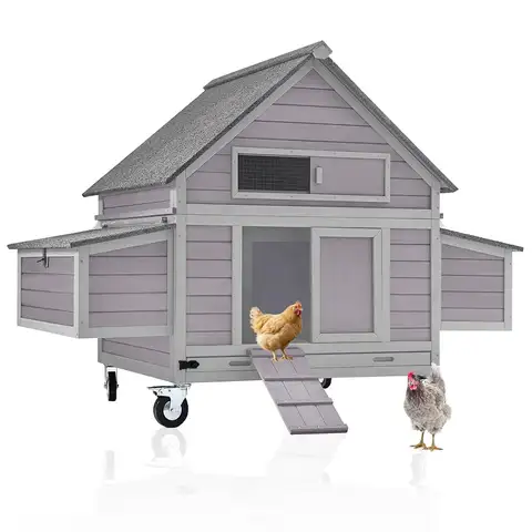 63.7" Large Chicken Coop on Wheels – Movable Wooden Hen House for 3-6 Chickens with 2 Nesting Boxes, Removable Tray &, Custom