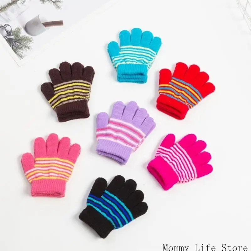 

Knitted Mittens Kids Winter Gloves Toddler Thicken Cozy Gloves Windproof Mitten Unisex Boy Girl Full Finger Gloves
