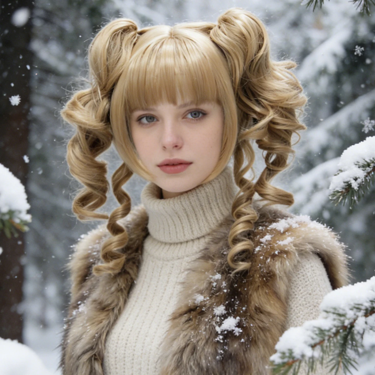 Blonde Double Buns Spiral Curls Synthetic Wig with Bangs, Pre-styled Lolita Hair for Anime Cosplay and Party Looks