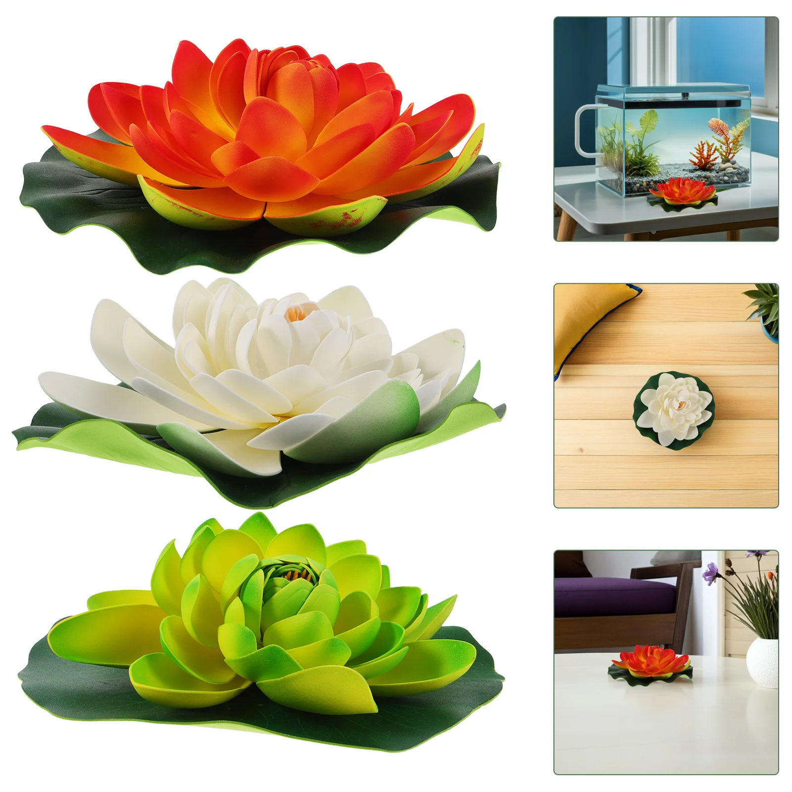 

3Pcs Artificial Floating Lotus Flower Simulation Realistic Lotus Leaves for Aquarium Pond Fish Tank Floating Decor