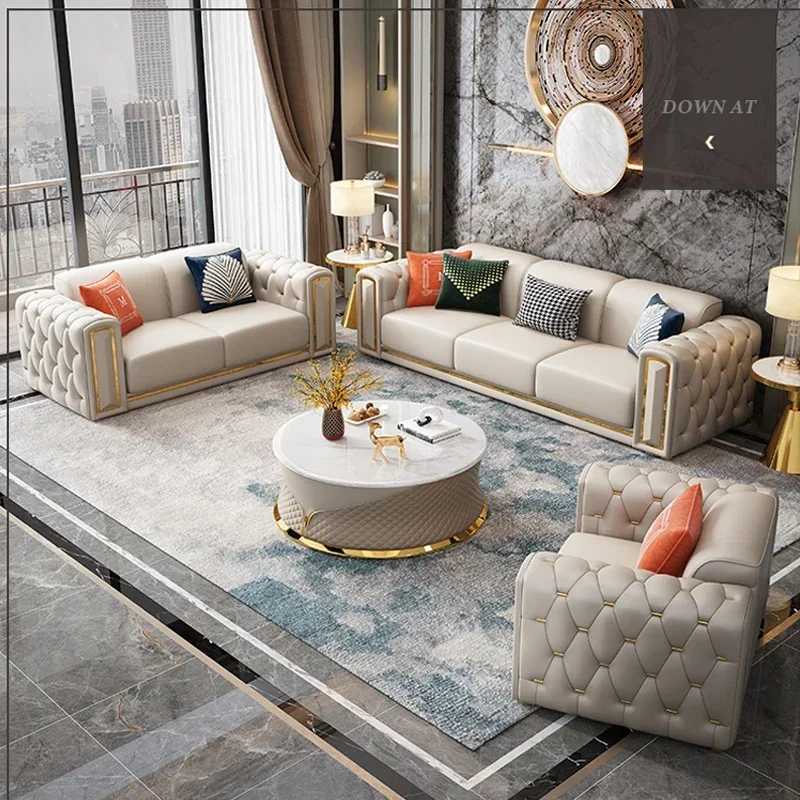 

Luxury Design Sectional 1 2 3 Seater Leather Tufted Sofa Set Modern U Shape Living Room Furniture