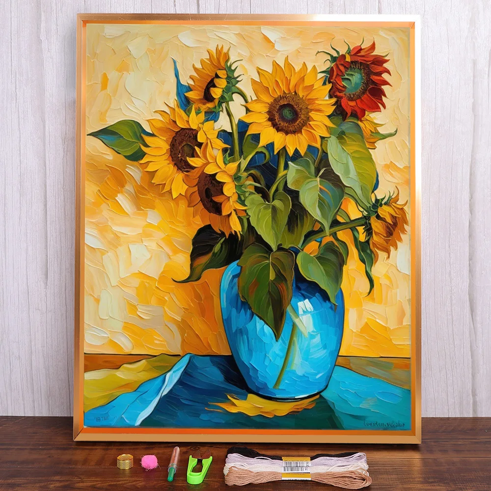 Натюрморт, холст с принтом подсолнечника, вышивка крестиком, сделай сам, узоры для вышивания, ручная работа, рукоделие, хобби, ремесло, Mulina Magic, распродажа