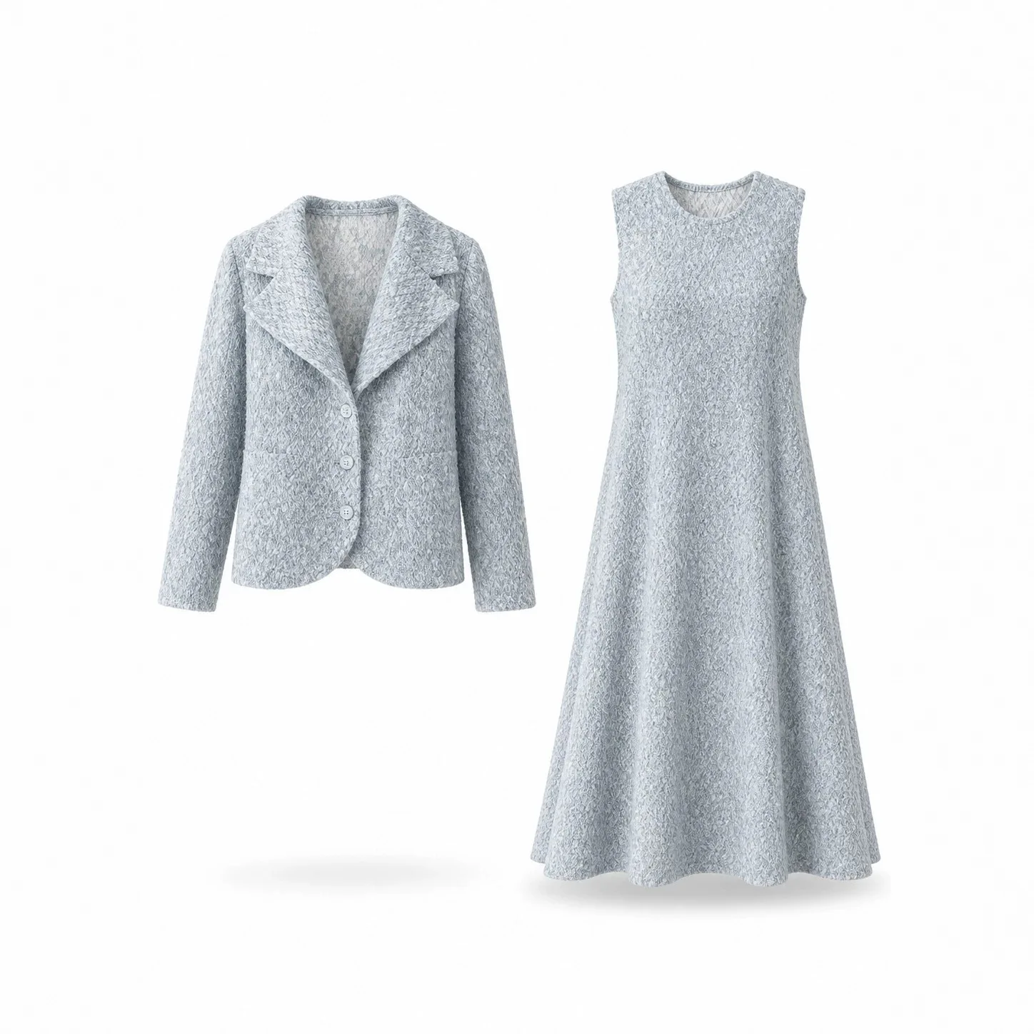 Miyake Women Pleated 2 Piece Suit Lapel Short Blazer & Sleeveless Long Dress Loose Textured Pleated Outfit