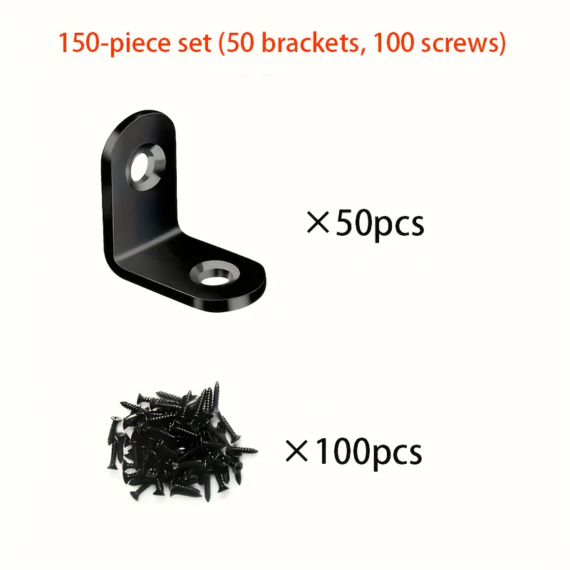 150-Piece Set (50 Brackets, 100 Screws) L-Shaped Right-Angle Support Brackets for Wardrobe Installation.