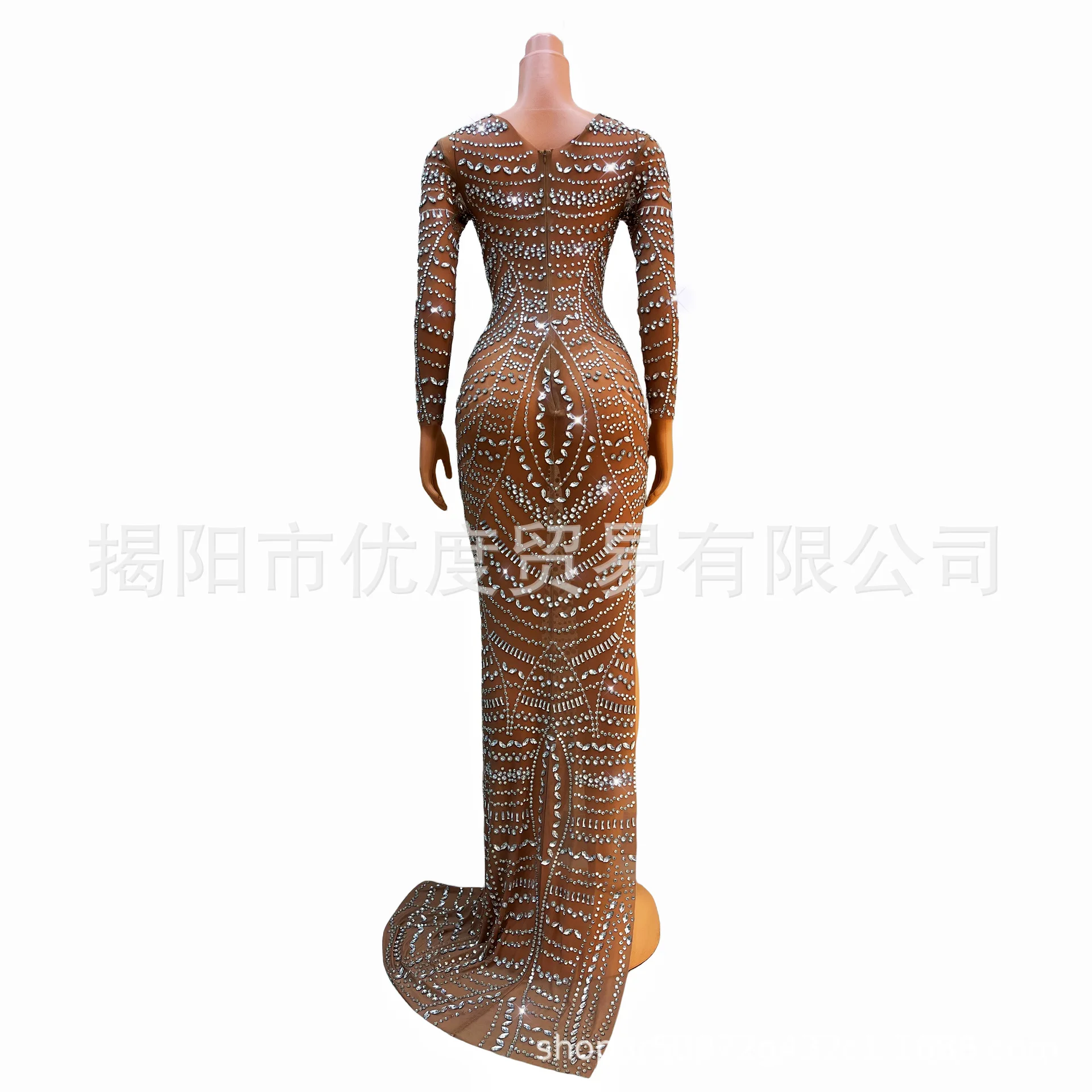 Two-color Front Split Fork Sparkling Rhinestone Temperament Dress Cocktail Birthday Party Night Dress Performance Buds Robe Fête