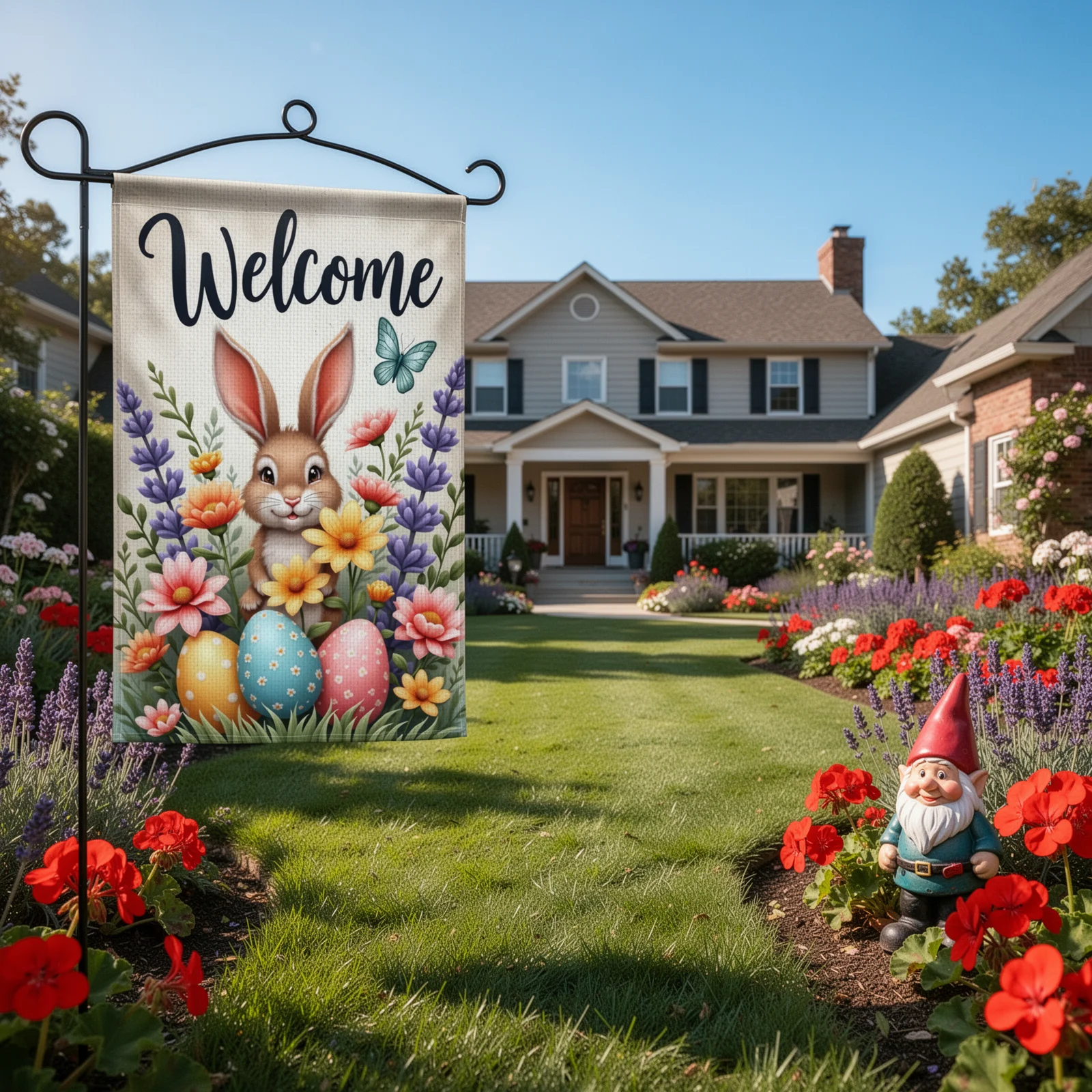 Easter Garden Flag Welcome Bunny Burlap Texture Yard Flag Double Sided 12x18 Inch Weather Resistant Spring House Banner Decor