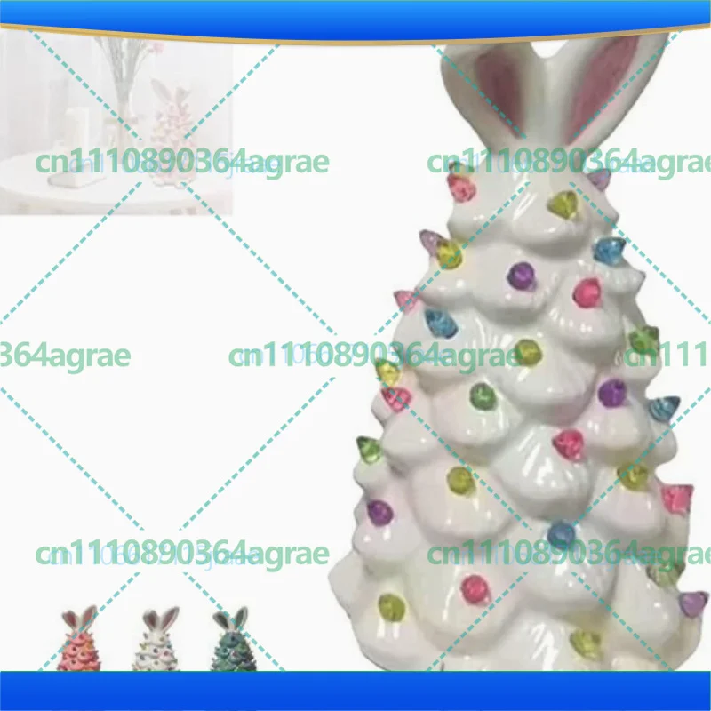 Easter Rabbit Resin Ornament LED Light Figurine Christmas Home Courtyard Decoration Glowing Tabletop Decor Craft