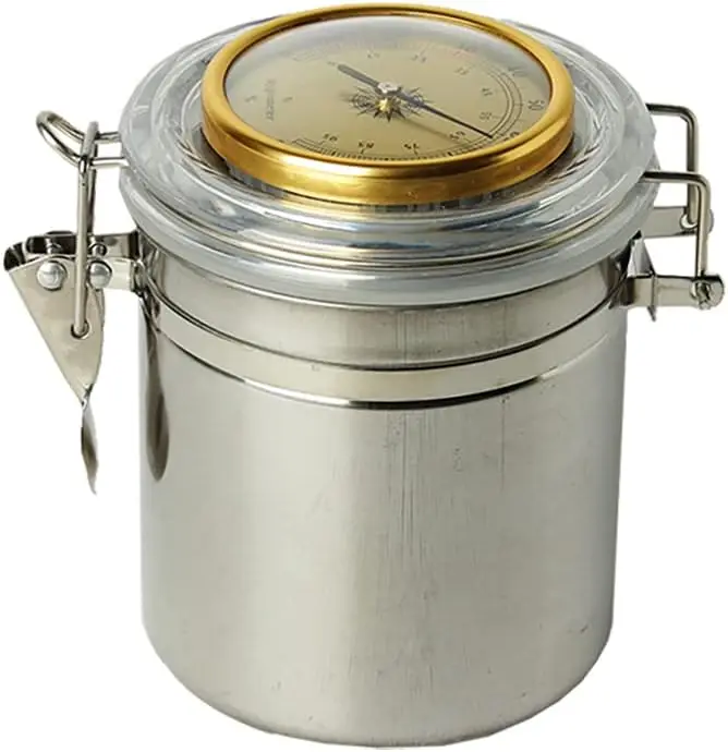 Stainless steel humidor for cigars, suitable for storing tobacco and spices; airtight and concealed storage container.