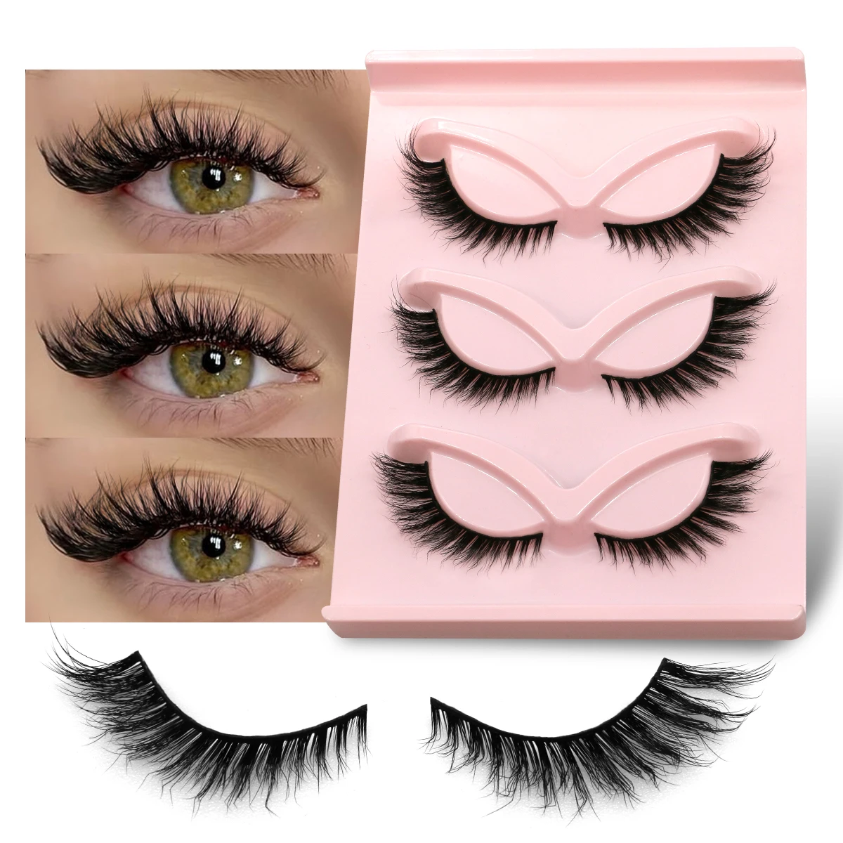 GROINNEYA Cat Eye Lashes Winged End Eye Elongated Eyelashes Natural Look Soft Cross Wispy Full Strip Lashes Eyelash Extension