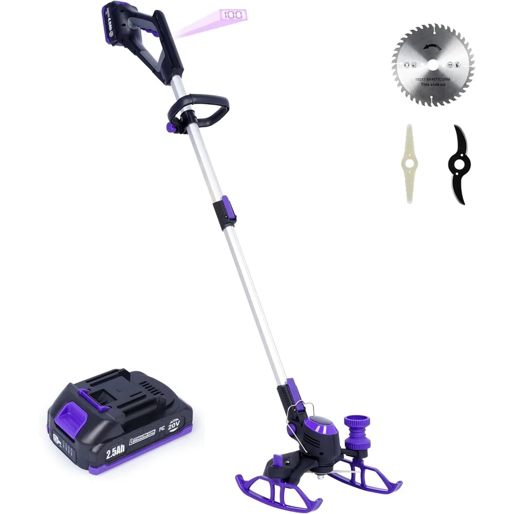 Electric Weed Wacker Cordless, Weed Eater Battery Powered, Running Time 45~60 Mins, Lawn Edger&Cutter&Mover (One 2.5Ah Battery