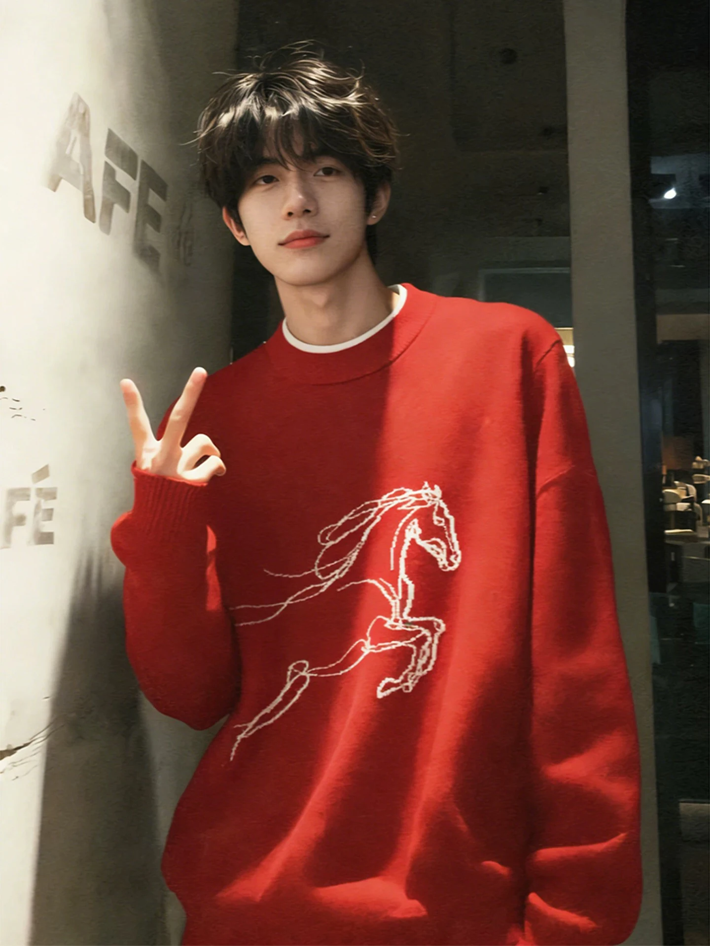 

Red Winter Knitwear Men's Winter Zodiac Year Limited Edition Festive Inner Wear Matching New Year's Robe Design Casual ...