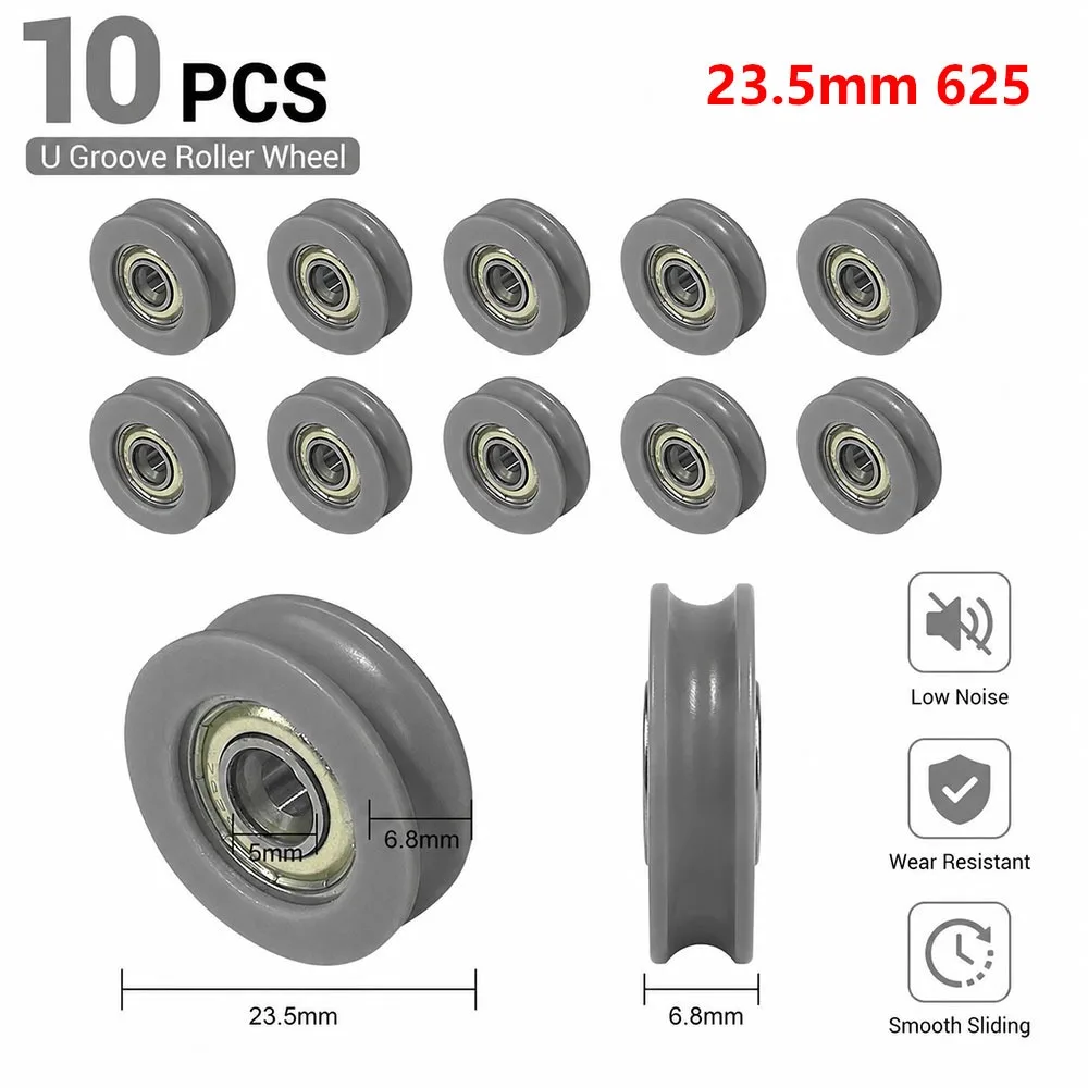 10Pcs 5mm U-Groove Guide Pulley Nylon POM Stainless Steel Bearing Pulley High Temperature Resistant Compact Size Guide Wheel