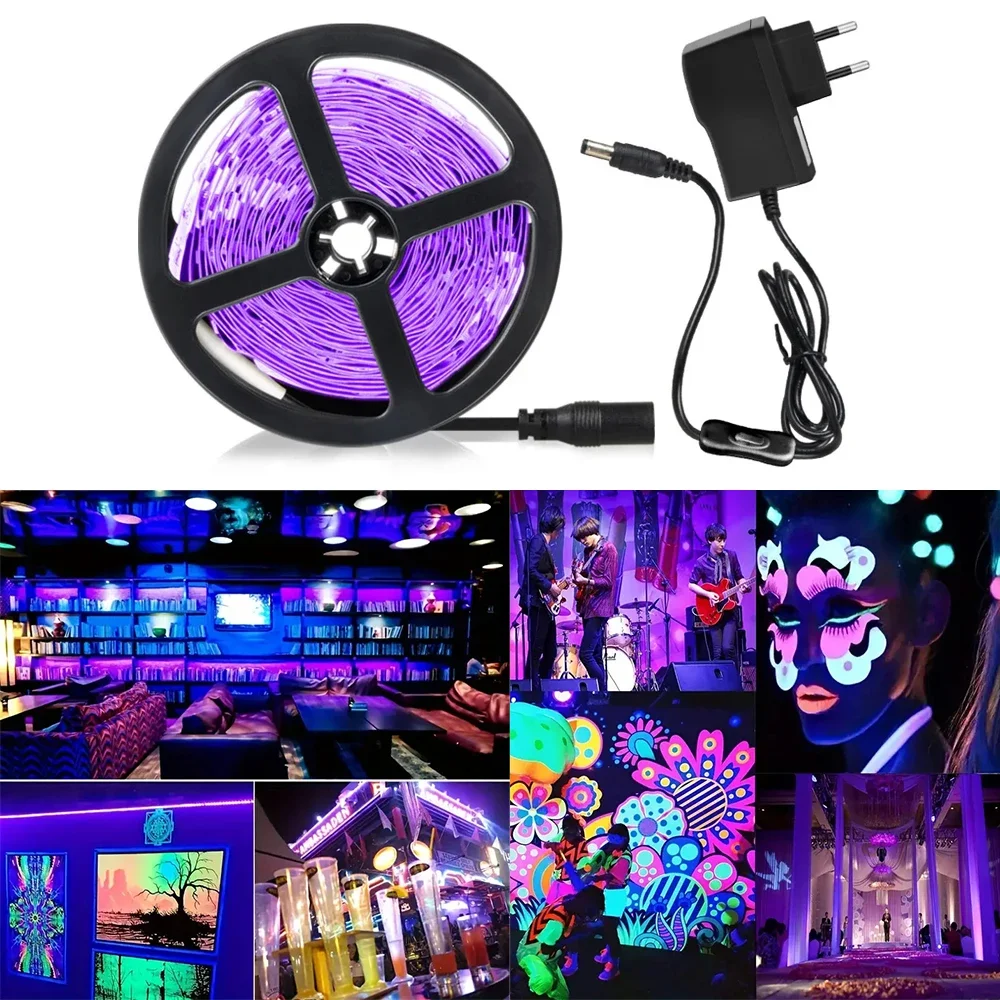 5M/10M UV LED Strip Light Ultraviolet Lamp DC12V 385-400nm Black Light 2835 SMD Flexible LED Ribbon for Glow Party Decoration