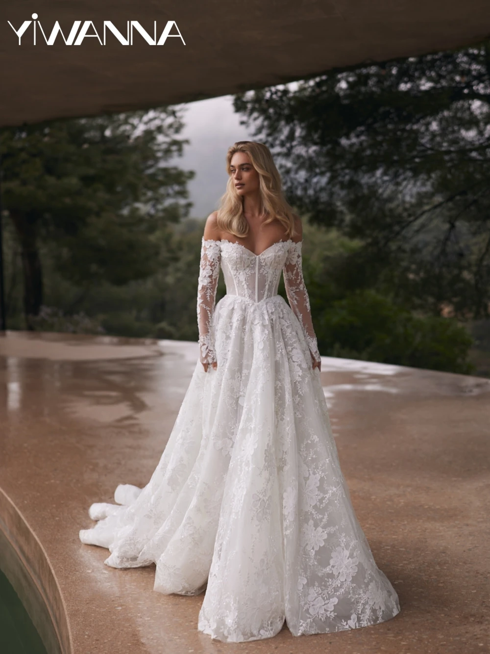 

Shiny Beaded Appliques off Shoulder Wedding Dress Charming Sweetheart Neck Bridal Gown Customized A-line Long Dresses For Bride